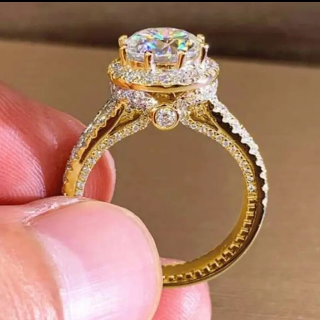 Halo 3 Ct Simulated Diamond Wedding Bridal Engagement Stunning 18k Plated Ring